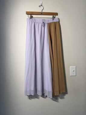 Ann Taylor Colorblock Micro Pleated Midi Skirt Spiced Taupe Purple size M NWT